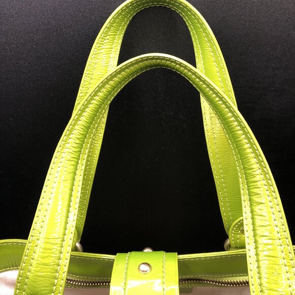 Michael Kors Straw and Green Leather Tote Bag w/Gold Color Hardware Excellent - Picture 5 of 15